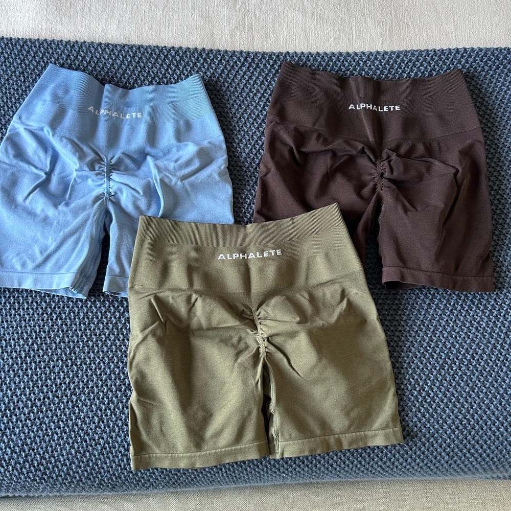 Alphalete Women's High-Rise Scrunch Amplify Shorts - Blue, Olive, Brown